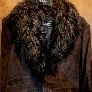 Terry Lewis Classic Luxuries Brown Leather Jacket with Fur Collar